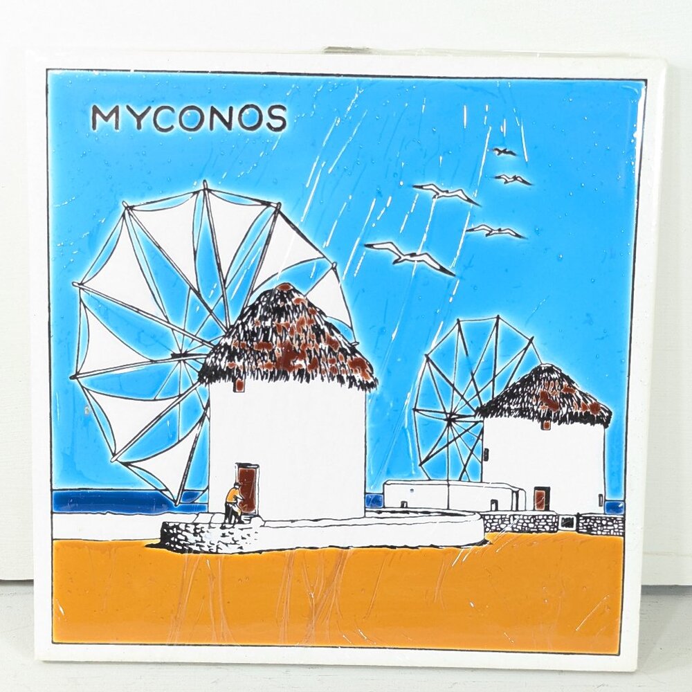 NEW in plastic 6" Handmade Tourist Souvenir Art Tile MYCONOS by Niarchos